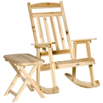 Outsunny Wooden Rocking Chair Set 2-Piece Outdoor Porch Rocker w/ Foldable Table, Natural