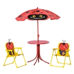 Outsunny Kids Folding Picnic Table and Chair Set, w/ Adjustable Umbrella, Ladybird Pattern