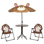Outsunny Kids Table and Chair Set, Outdoor Folding Garden Furniture, for Patio Backyard, with Monkey Pattern, Removable & Height Adjustable Sun Umbrella, Aged 3-6 Years Old