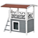 PawHut Wooden Cat Condo Indoor/Outdoor Shelter w/ Balcony Roof, White