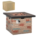 Outsunny 32" Square Propane Fire Pit Table 50,000BTU Gas Firepit w/ Rain Cover, Brown