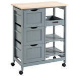 HOMCOM Compact Bar Serving Cart, Compact Trolley with Wood Top & Drawers, Grey