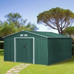 Outsunny 11.2ft x 12.7ft Practical Backyard Garden Storage Tool Shed Double Sliding Door 4 Ventilation Slots, Green