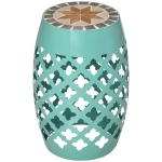 Outsunny 12" Patio Round Stool Outdoor Footstool, Mosaic Side Table Plant Stand, Blue