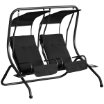 Outsunny Modern 2-Seater Outdoor Patio Swing Chair, Porch Seats with Cup Holder and Removeable Canopy, Black