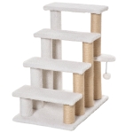 PawHut 4 Level Cat Steps Stairs Carpeted Ladder for Sofa, w/ Scratching Posts Ball Toy