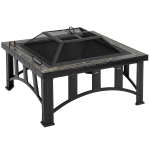Outsunny 30 Inch Outdoor Fire Pit Square Steel Firepit Stove w/ Screen Poker for Patio