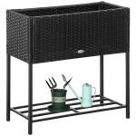 Outsunny PE Rattan Wicker Raised Flower & Vegetable Planter, Rack Shelf Box