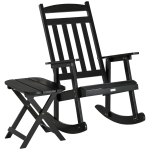 Outsunny Wooden Rocking Chair Set, 2-Piece Outdoor Porch Rocker w/ Foldable Table, Black