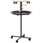 PawHut Bird Play Stand Portable Feeder Station, w/ Wood Perch, Stainless Steel Bowls