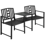 Outsunny 2 Seat Garden Deck Chair Bench w/ Table, Metal Frame & Elegant Appearance