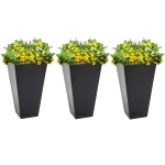 Outsunny 28" Tall Plastic Planters, 3-Pack, Large Taper Outdoor & Indoor Plastic Garden Flower Pots, for Entryway, Patio, Yard, Black
