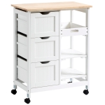 HOMCOM Compact Bar Serving Cart, Compact Trolley with Wood Top & Drawers, White