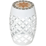 Outsunny 12" Patio Round Stool Outdoor Footstool, Mosaic Side Table Plant Stand, White