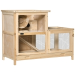 PawHut 2-Tier Wooden Hamster Cage, Small Animals Hutch, w/ Seesaw, Tray