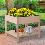 Outsunny Wooden Raised Flower Bed Outdoor Tall Planter Elevated Garden Plant Stand Box w/ Storage Shelf