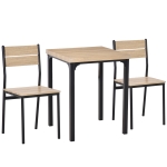 HOMCOM Rustic Country MDF Wood Top Sleek Steel Legs 3 Piece Kitchen Table Dining Set with 2 Matching Chairs & Versatile Design