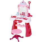 Qaba Children Dressing Table Set for Kids of 3-6 Years Dream Princess Vanity Set for Girls Makeup Table - Pink and White