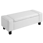HOMCOM 42" Faux Leather Storage Ottoman Bench Organizer Chest Rectangular Footstool with Hinged Lid for Living Room, Entryway, or Bedroom, White