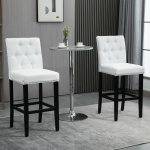 HOMCOM Fabric Bar Stool Set of 2, Tall 29.5" Seat Height Bar Chairs with Tufted Back & Wood Legs, Cream White