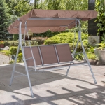 Outsunny A Frame 3-Seater Outdoor Swing Chair Garden Hammock Porch Glider Bed Sling Seat w/ Canopy Cover Brown