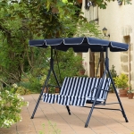 Outsunny Meatal 3-Seater Outdoor Porch Swing with Stand Cushioned Garden Lounger Patio Hammock with Frame and Canopy Red and White(c-4)