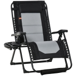 Outsunny Lounger Chair, Folding Reclining Patio Chair w/ Cup Holder, Headrest, Black