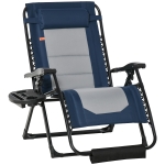 Outsunny Lounger Chair, Folding Reclining Patio Chair w/ Cup Holder, Headrest, Blue