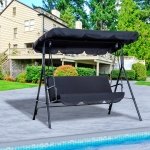 Outsunny Meatal 3-Seater Outdoor Porch Swing with Stand Cushioned Garden Lounger Patio Hammock with Frame and Canopy Red and White(c-2)