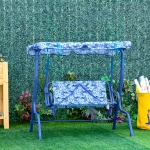 Outsunny 2-Seat Kids Canopy Swing Chair Toddler Outdoor Glider Hammock Lounge with Shade Awning Seat Belt for Porch Backyard Shark Pattern 43.25" x 27.5" x 43.25"(c-1)