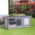 PawHut Wooden Rabbit Hutch Bunny Cage Guinea Pig House Outdoor with Sliding Out Tray, Openable Roof, Feeding Trough, Grey