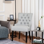HOMCOM Swoop Air Linen Fabric Dining Chair with Nailhead Trim and Wood Legs