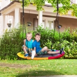 Outsunny 39.25 Inch Saucer Tree Swing, Outdoor Flying Nest Swing for Kids with Adjustable Hanging Ropes, Metal Frame, Breathable Mesh, Multicolor