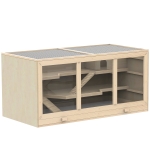 PawHut Wooden Hamster Cage Hutch and Exercise Play House Pen with Large Lockable Opening Roof Door -Natural Wood