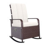 Outsunny Rocking Chair Outdoor Wicker Rattan Recliner with Footrest & 135 Degrees of Comfort - White Cushions