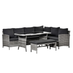 Outsunny 4 Piece Outdoor Patio Rattan Wicker Dining Table Bench Patio Furniture Sofa