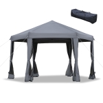Outsunny 13' x 13' Pop Up Canopy Hexagonal Outdoor Canopy Tent with 6 Mesh Sidewalls & Strong Steel Frame, Grey
