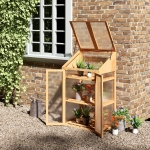 Outsunny Wooden Cold Frame Greenhouse, Raised Planter Bed Protection with Openable Top and 3 Shelves for Outdoor Indoor, 27.5" x 19.75" x 47.25", Brown