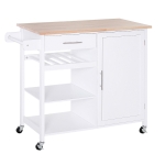 HOMCOM Rolling Kitchen Island Cart with Large Countertop, Display Wine Rack, Large Storage Cabinet and Towel Bar