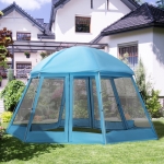 Outsunny Hexagon Shape Screen House, Canopy Shelter Gazebo Camping Outdoor Instant Setup Mesh Tent Fits 6-8 People w/ Carry Bag & Ground Stakes, Blue