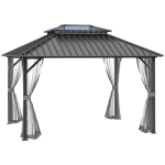 Outsunny 12'L x 9.8'W Steel Hardtop Patio Canopy, 2-Tier Roof Outdoor Sun Shelter, Black