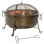 Outsunny Outdoor Fire Pit with Grill Cooking Grate, Cover, Fire Poker for Patio