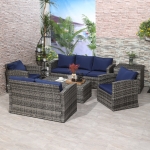 Outsunny 6 Piece Outdoor Rattan Wicker Sofa Set Sectional Patio Conversation Furniture Set w/ Storage Table & Cushion Orange(c-2)