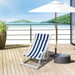 Outsunny Outdoor Folding Sun Lounger, Patio Beach Recliner, 3-level Adjustable Backrest Chaise Lounge Chair with Padded Pillow Wood Frame, Blue & White Stripes