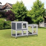 PawHut Wooden Rabbit Hutch Elevated Pet House Bunny Cage Small Animal Habitat with Slide-out Tray Lockable Door Openable Top for Indoor 57.75" x 18" x 34.75" Grey(c-4)