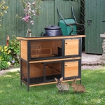 PawHut 48" 2-Floor Large Rabbit Hutch Wooden Pet House Metal Frame Bunny Cage Small Animal Habitat with Ramp Feeding Trough Lockable Doors Run Area Asphalt Roof for Outdoor Use
