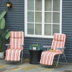 Outsunny Set of 2 Garden Sun Lounger Outdoor Reclining Seat Cushioned Seat Foldable Adjustable Recliner Grey Frame Orange