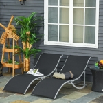 Outsunny Set of 2 S-shaped Foldable Lounge Chair Reclining Outdoor Chair for Patio Beach Garden Capacity 65"x24"x24.75" Light Grey(c-1)