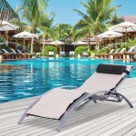 Outsunny Adjustable Patio Reclining Outdoor Chaise Lounge Chair with Cushion and Pillow (Black)