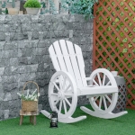Outsunny Outdoor Adirondack Rocking Chair with Slatted Design and Oversize Back for Porch, Poolside, or Garden Lounging, White